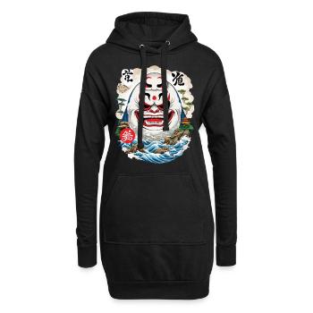Japanischer Daruma Ästhetik Yokai Streetwear - Hoodie-Kleid - Schwarz - Vorne