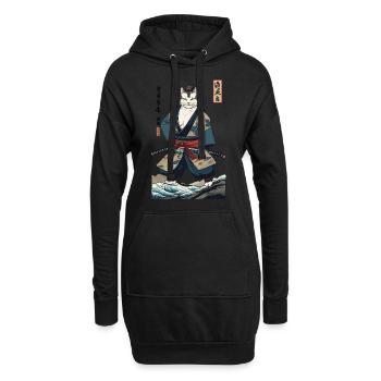 Samurai Katze Vintage Ukiyo-E Japanisches - Hoodie-Kleid - Schwarz - Vorne