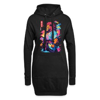 Samouraï Lion Esthétique Vaporwave Style Japon Art - Sweat-shirt à capuche long Femme - noir - Devant