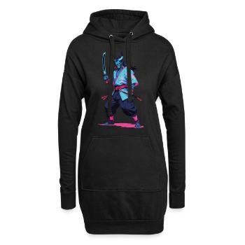 Samouraï Oni Yokai Esthétique Style Vaporwave - Sweat-shirt à capuche long Femme - noir - Devant