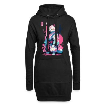 Samurai Katze Vaporwave Aesthetic Japan Kunst - Hoodie-Kleid - Schwarz - Vorne