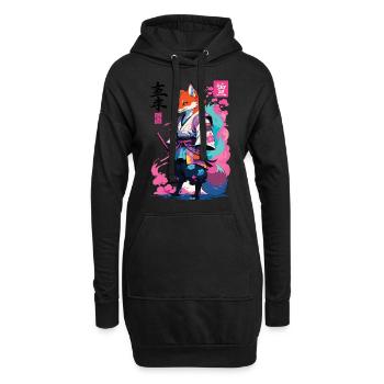 Kitsune Samurai Fuchs Aesthetic Vaporwave Stil - Hoodie-Kleid - Schwarz - Vorne