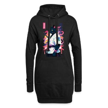 Samurai Katze Vaporwave Aesthetic Japan Kunst - Hoodie-Kleid - Schwarz - Vorne
