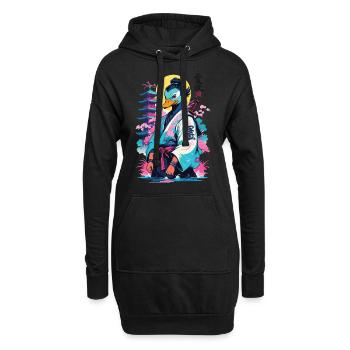 Canard Samouraï Dans Le Style Vaporwave Esthétique - Sweat-shirt à capuche long Femme - noir - Devant