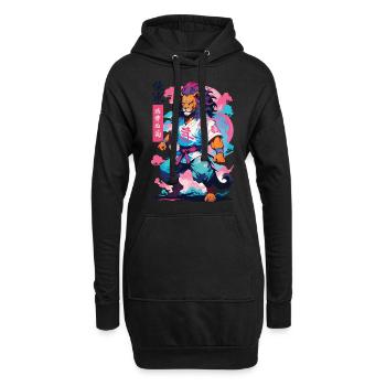 Samouraï Lion Esthétique Vaporwave Style Japon Art - Sweat-shirt à capuche long Femme - noir - Devant