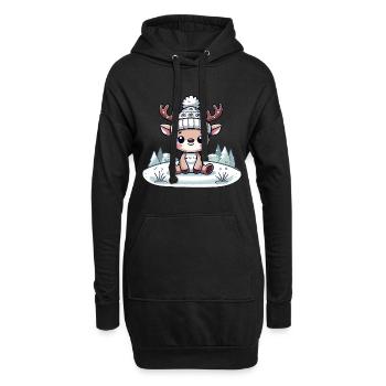 Mignon renne dans la neige Noël - Sweat-shirt à capuche long Femme - noir - Devant