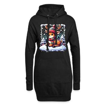 Mignon Renne Noël Hiver Neige - Sweat-shirt à capuche long Femme - noir - Devant