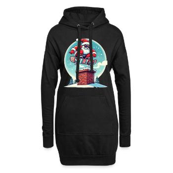 Skateboardender Weihnachtsmann Spaßiger Winter - Hoodie-Kleid - Schwarz - Vorne