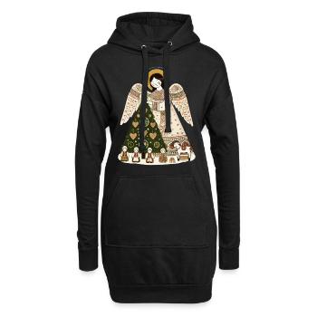 Ange de Noël avec sapin de Noël - Sweat-shirt à capuche long Femme - noir - Devant