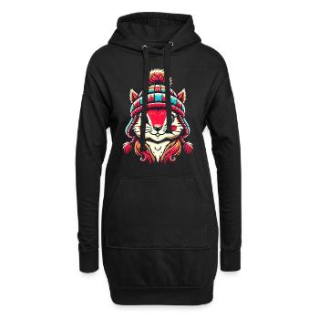 Écureuil joyeux avec chapeau d’hiver - Sweat-shirt à capuche long Femme - noir - Devant
