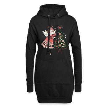 Engel Schmückt Weihnachtlichen Baum im Vintage - Hoodie-Kleid - Schwarz - Vorne