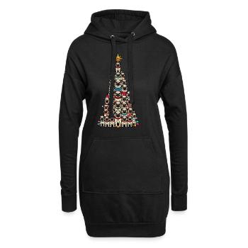 Carlin arbre de Noël drôle de chiens motifs - Sweat-shirt à capuche long Femme - noir - Devant