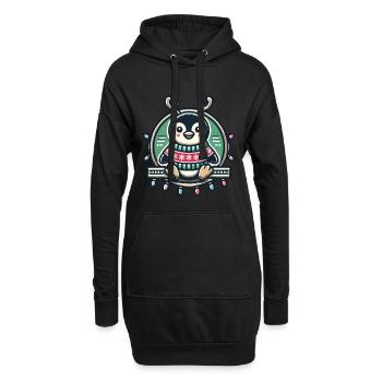 Fröhlicher Pinguin Mit Rentiergeweih Und - Hoodie-Kleid - Schwarz - Vorne