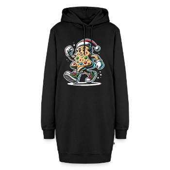 Joyeux bonhomme en pain d’épice avec chapeau de père Noël - Sweat-shirt à capuche long Femme - noir - Devant