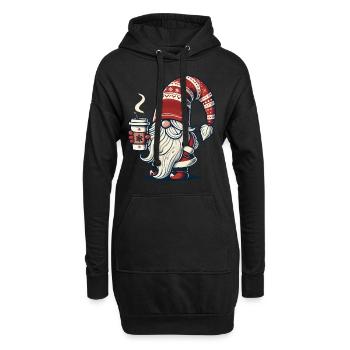 Weihnachten Gnom Mit Kaffeezauber - Hoodie-Kleid - Schwarz - Vorne