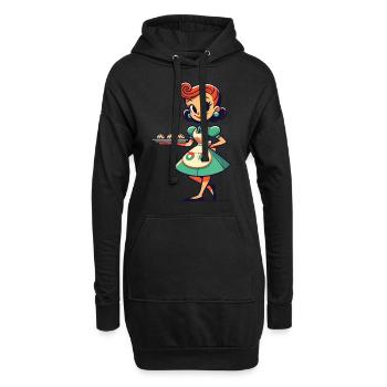 Femme au foyer rétro avec plateau à biscuits - Sweat-shirt à capuche long Femme - noir - Devant
