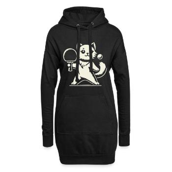 Niedliche Katze Spielt Tischtennis Freude - Hoodie-Kleid - Schwarz - Vorne