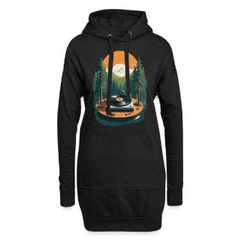 Musik Streetwear Outfit Plattenspieler Natur - Hoodie-Kleid - Schwarz - Vorne