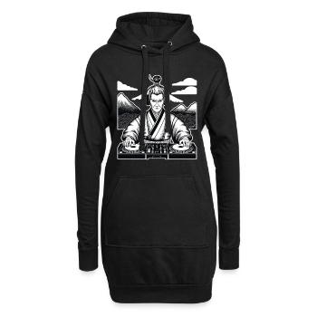 DJ Samurai Musik Retro Streetwear Ukiyo-e - Hoodie-Kleid - Schwarz - Vorne