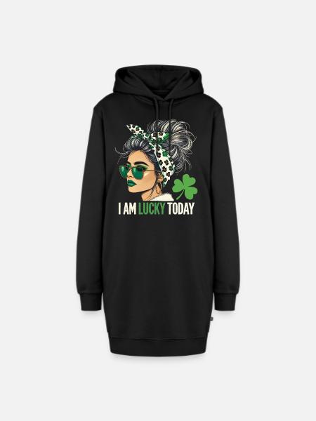 St. Patricks Day I Am Lucky Today Design - Hoodie-Kleid - Schwarz
