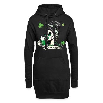 Déclaration de mode Lucky Vibes pour la Saint-Patrick - Sweat-shirt à capuche long Femme - noir - Devant