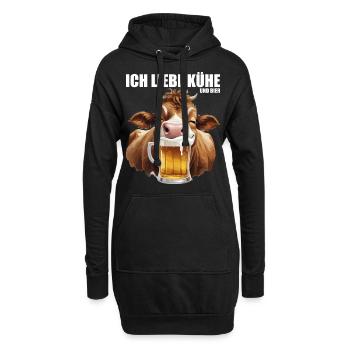 trinkende Kuh mit Bier Ich liebe Kühe und Bier  - Hoodie-Kleid - Schwarz - Vorne