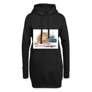 Je lis des livres Je bois du café Amant drôle de chat - Sweat-shirt à capuche long Femme - noir - Devant