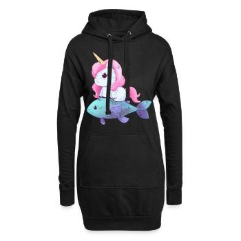 Einhorn reitet auf Fisch - Hoodie-Kleid - Schwarz - Vorne
