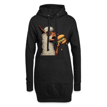 Lama mangeur de cheeseburger - Sweat-shirt à capuche long Femme - noir - Devant