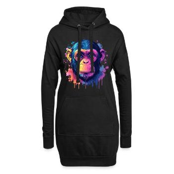 Psychedelischer Affe mit leuchtenden Farben - Hoodie-Kleid - Schwarz - Vorne
