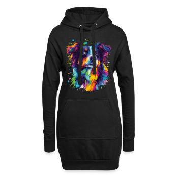 Portrait of a psychedelic Australian Shepherd - Hoodie Dress - black - Front