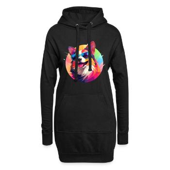 Corgi coloré avec des lunettes de soleil - Sweat-shirt à capuche long Femme - noir - Devant