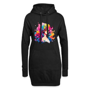 Mädchen mit leuchtenden bunten Haaren - Hoodie-Kleid - Schwarz - Vorne