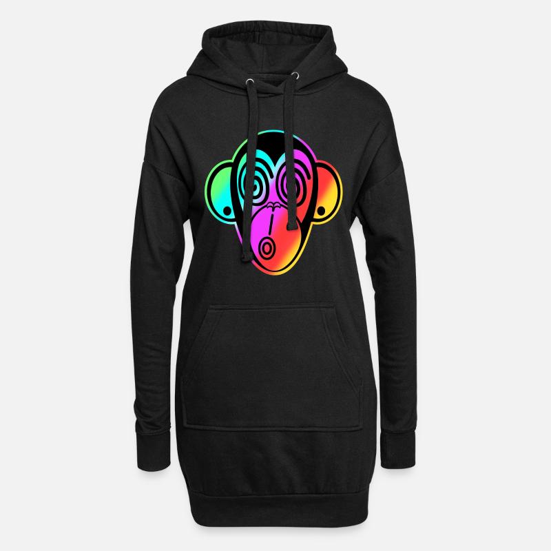 Schmooze Monkey classic design: RAINBOW MONKEYHEAD - Hoodie Dress - black