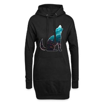 Die Wildnis ruft Wolf Berge Wald Natur Wandern - Hoodie-Kleid - Schwarz - Vorne