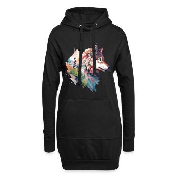Wolf Wolf's Head Forest Nature Mountains Wilderness Colorful - Hoodie Dress - black - Front