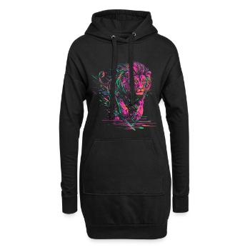 Lion courant Tête de Lion Coloré Prédateur Animal Sauvage - Sweat-shirt à capuche long Femme - noir - Devant