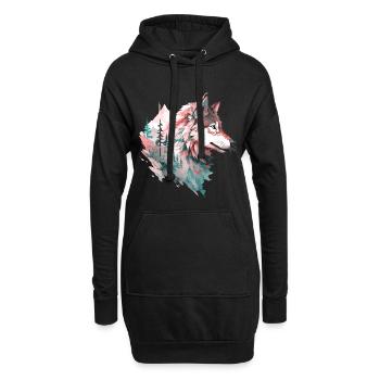Wolf Wolf's Head Forest Nature Mountains Wilderness Colorful - Hoodie Dress - black - Front