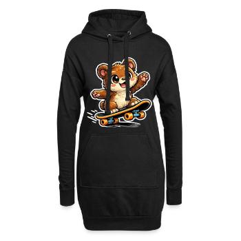 Kuschelbär Skateboard-Abenteuer - Hoodie-Kleid - Schwarz - Vorne