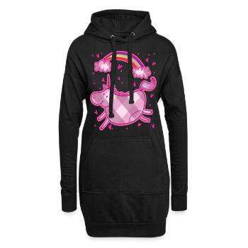 Pummeliges Einhorn Regenbogen Rauten Rosa Geschenk - Hoodie-Kleid - Schwarz - Vorne