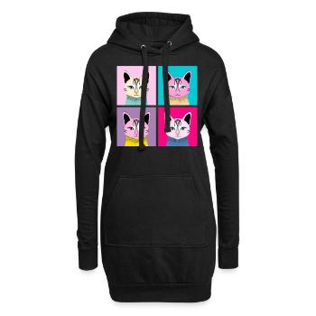 Pop Art Cat - Meow - Sweat-shirt à capuche long Femme - noir - Devant