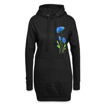 Blauer Blumen in moderner Watercolor Optik - Hoodie-Kleid - Schwarz - Vorne