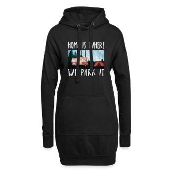 home is where we park it trailer camping motorhome - Hoodie-Kleid - Schwarz - Vorne