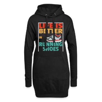 Sport Rennen Marathon sportlich Geschenk Fit - Hoodie-Kleid - Schwarz - Vorne