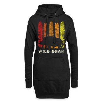 Retro Vintage Style Wildschwein Schwein - Hoodie-Kleid - Schwarz - Vorne