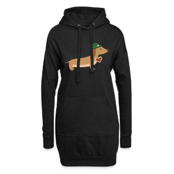 Teckel bavarois avec chapeau et cœur de pain d’épices - Sweat-shirt à capuche long Femme - noir - Devant