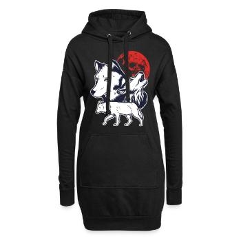 3 weiße Alpha-Wölfe, die am Rotmondgeschenk heulen - Hoodie-Kleid - Schwarz - Vorne