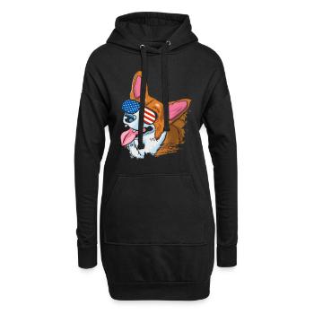 Corgi amerikanische Flagge Sonnenbrille Day t-Shirt - Hoodie-Kleid - Schwarz - Vorne