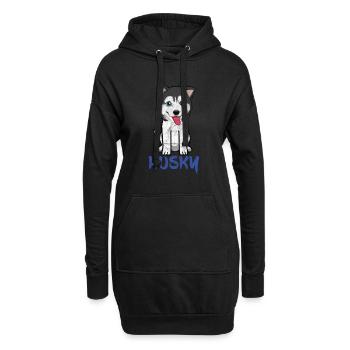 Niedliche Cartoon Tiere - Husky - Hoodie-Kleid - Schwarz - Vorne