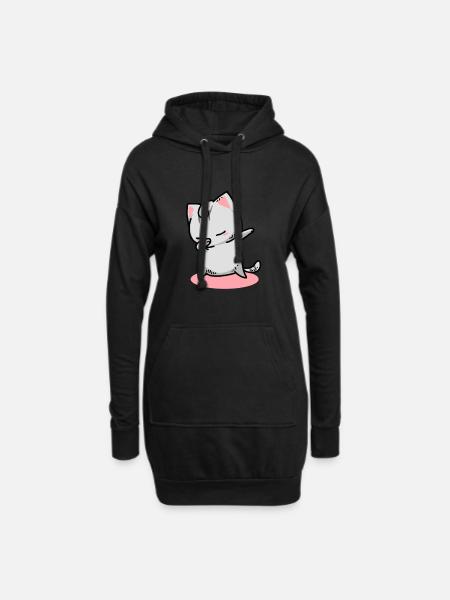 Chat Kawaii Dab - Sweat-shirt à capuche long Femme - noir